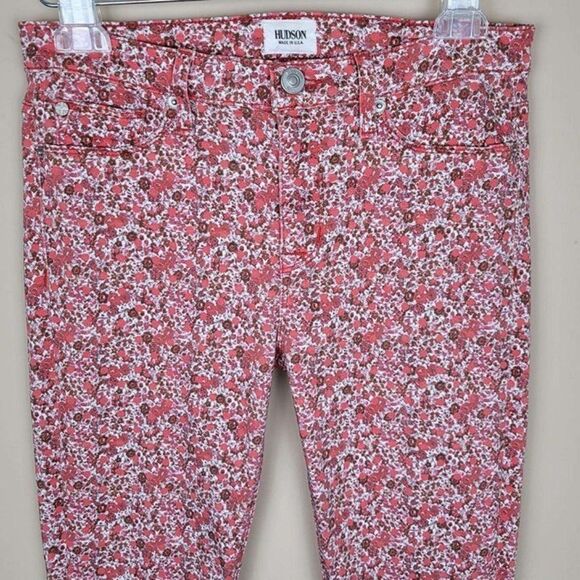 Hudson Nico Midrise Ankle Spr Skinny Floral Jeans Red White Size 28 - Picture 3 of 10